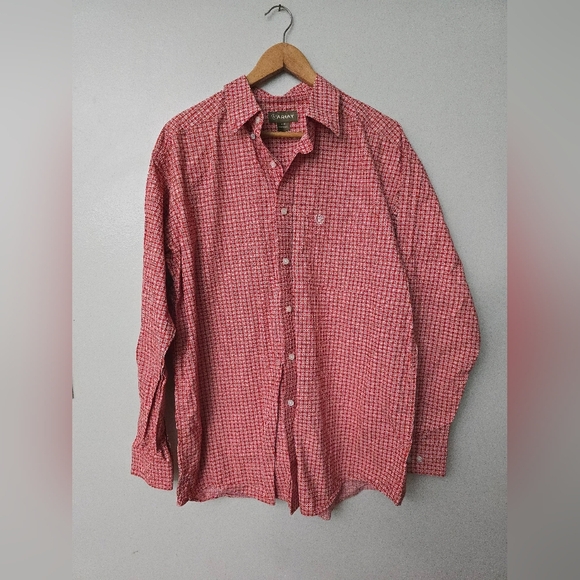 Ariat Shirt Men Large Red Floral Print Western Cowboy Rodeo Long Sleeve - Picture 1 of 11